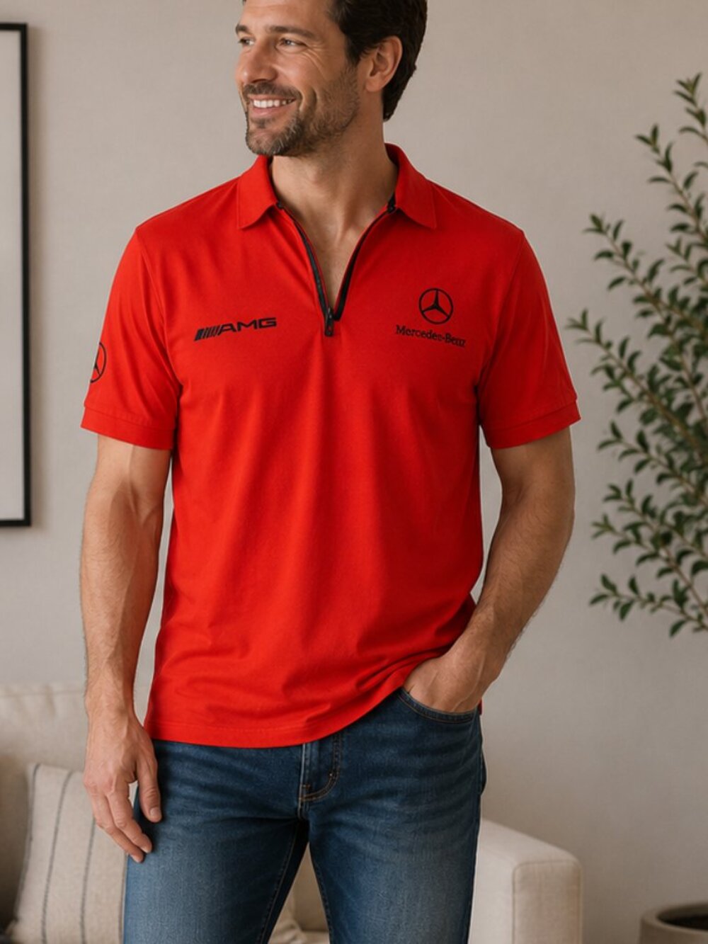 VINTAGE Mercedes Benz Polo Shirt Racing Style large Red 90s Mens FLAW